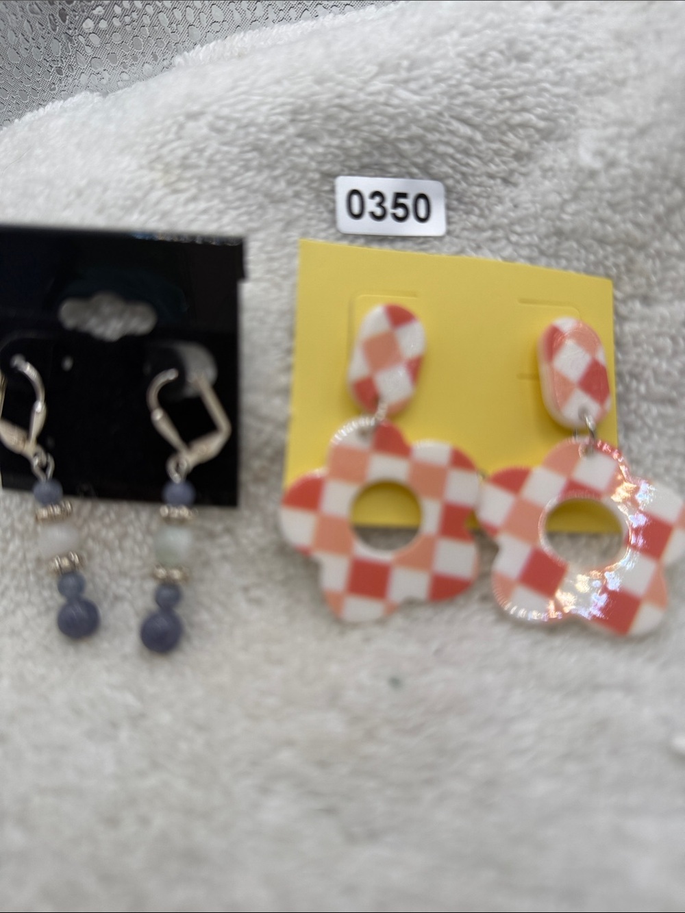 Checkerboard Flower Drop Earrings also silvertone drop earrings